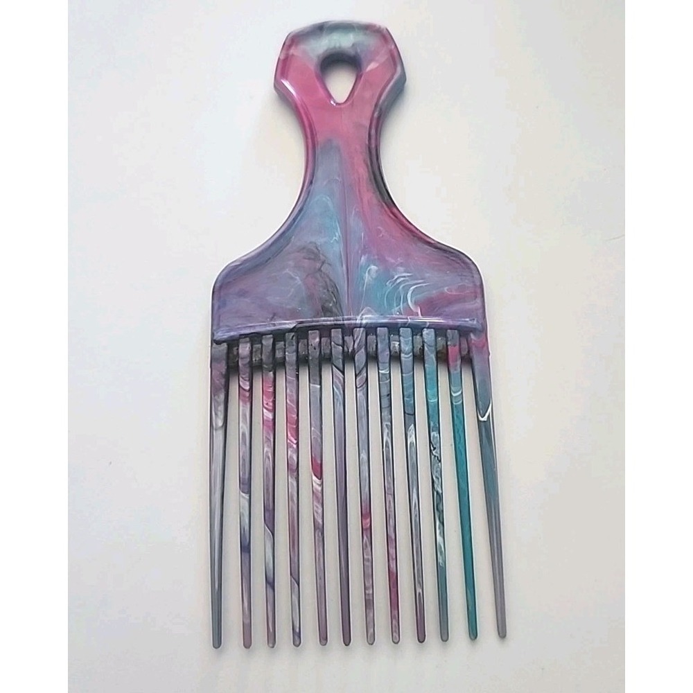 Vintage Hair Lift Pick Comb Marble Plastic Hair Accessory Pink Blue Purple Afro